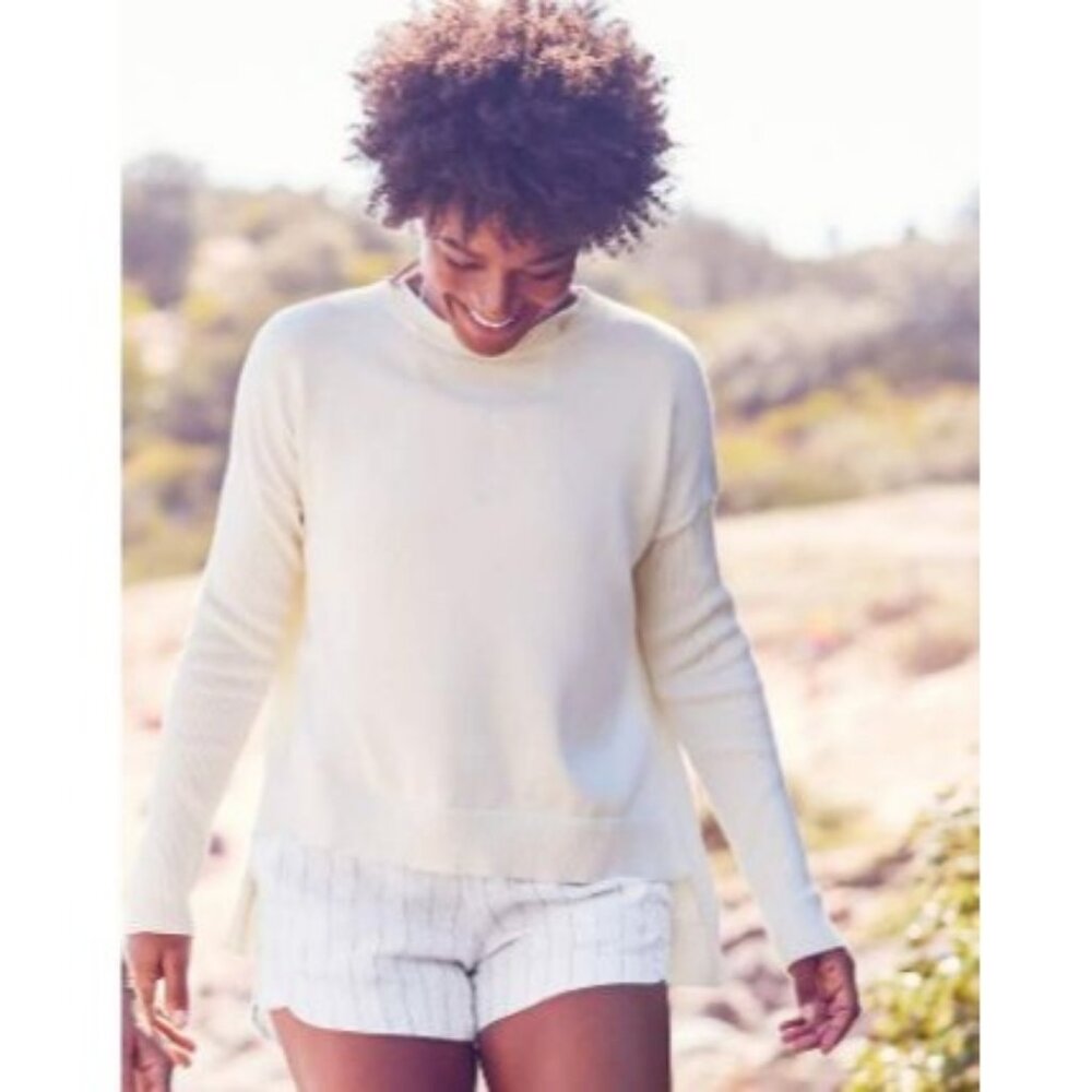 Athleta women's Highlands open back hi-lo long sleeve knit athleisure sweater XS